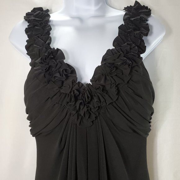 Women’s Black Ruffle V Neck Dress Built in Bra - Picture 2 of 7